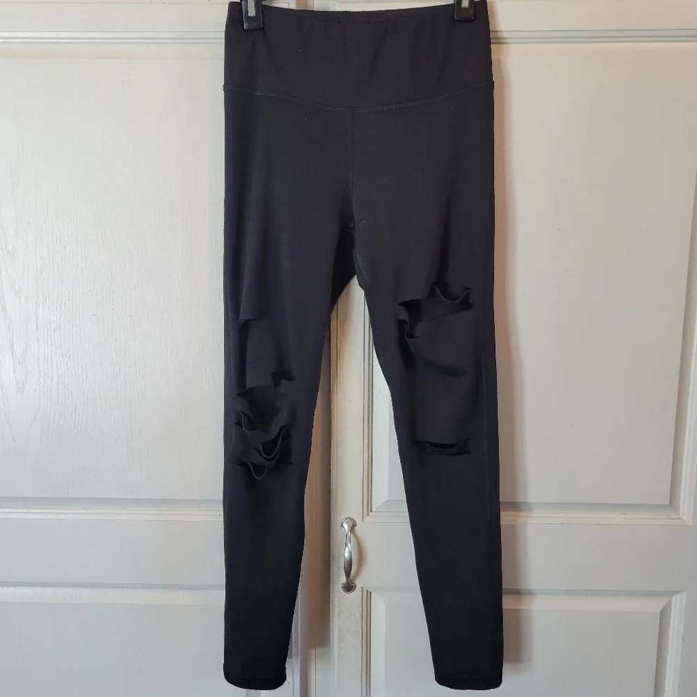 Mono B High Waisted Leggings with Distressed Cuts Details